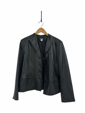 Jones New York Black Leather Button-Front Jacket
